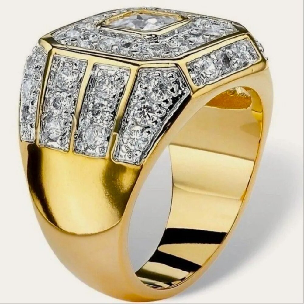 🆕 Men's Statement 2.00 Ctw, Pave Diamond Ring 18K Yellow Gold Pltd 🆕 - Picture 4 of 4